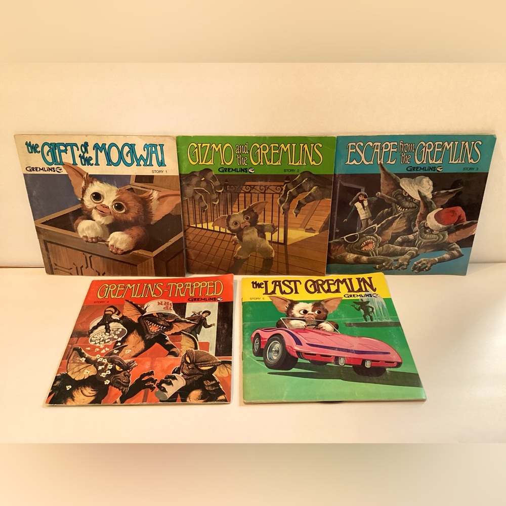 Gremlin Adventures 1. 2. 3. 4. 5. 16 page book  read along 33 1/3 RPM records